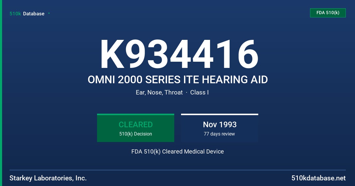 K934416 OMNI 2000 SERIES ITE HEARING AID FDA 510(k) Cleared Medical Device