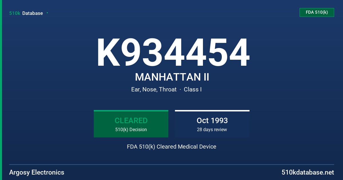 K934454 MANHATTAN II FDA 510(k) Cleared Medical Device