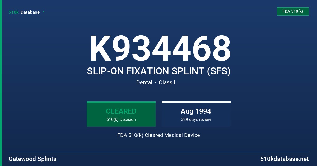 K934468 SLIP-ON FIXATION SPLINT (SFS) FDA 510(k) Cleared Medical Device
