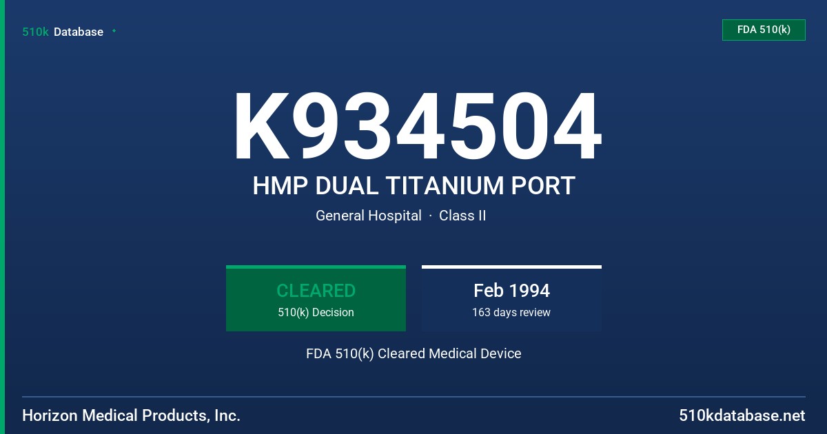 K934504 HMP DUAL TITANIUM PORT FDA 510(k) Cleared Medical Device