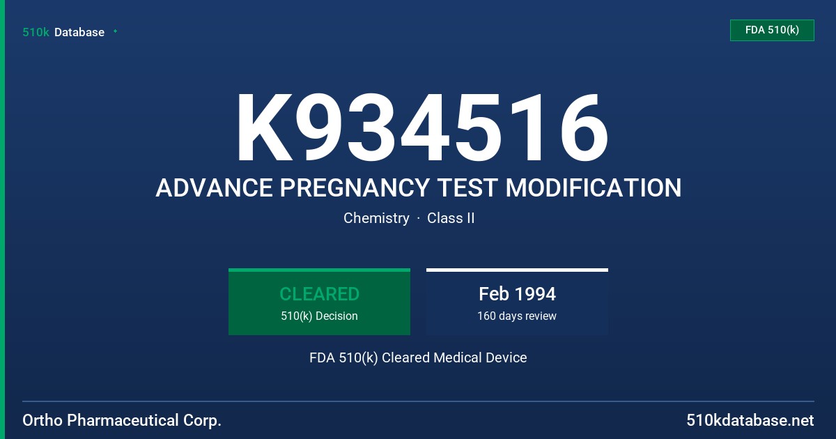 K934516 ADVANCE PREGNANCY TEST MODIFICATION FDA 510(k) Cleared Medical Device