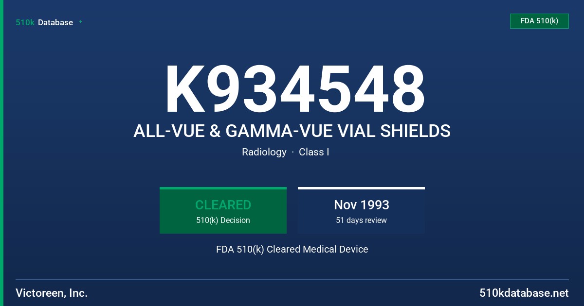 K934548 ALL-VUE & GAMMA-VUE VIAL SHIELDS FDA 510(k) Cleared Medical Device