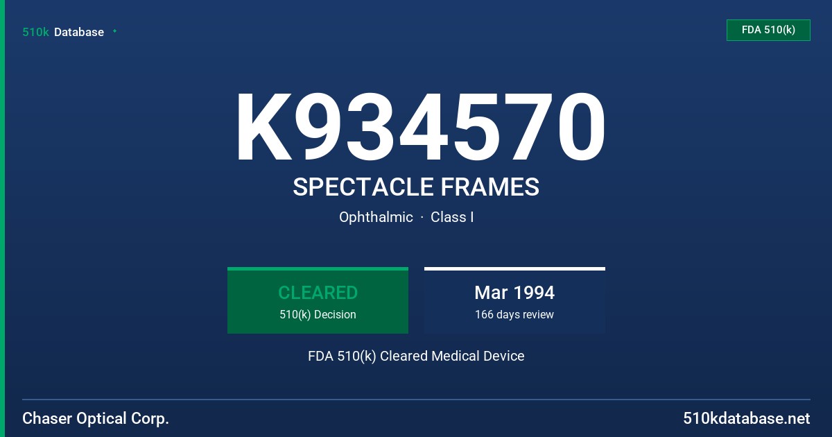K934570 SPECTACLE FRAMES FDA 510(k) Cleared Medical Device