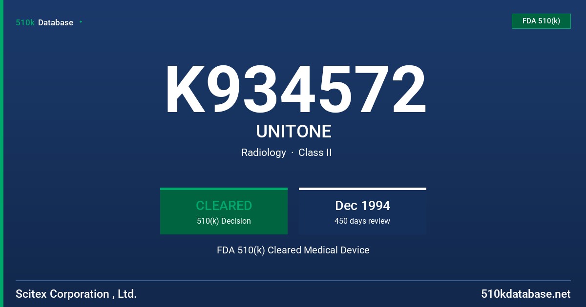 K934572 UNITONE FDA 510(k) Cleared Medical Device