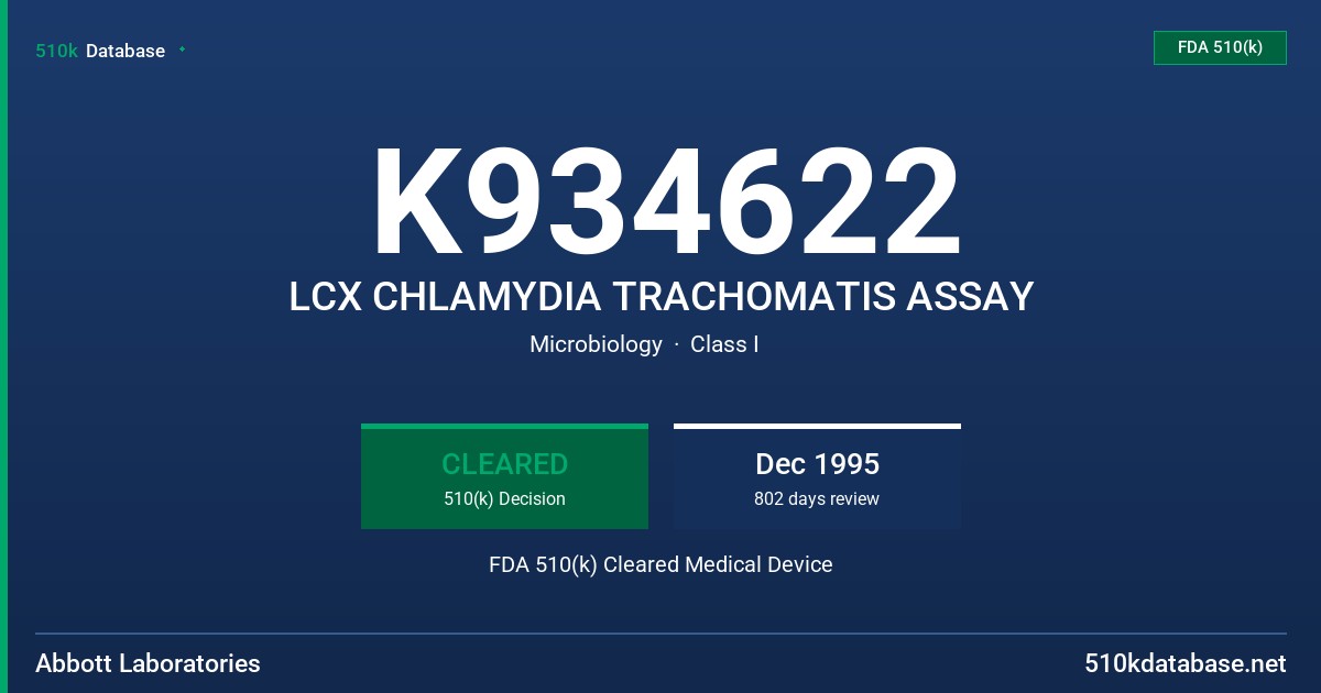 K934622 LCX CHLAMYDIA TRACHOMATIS ASSAY FDA 510(k) Cleared Medical Device
