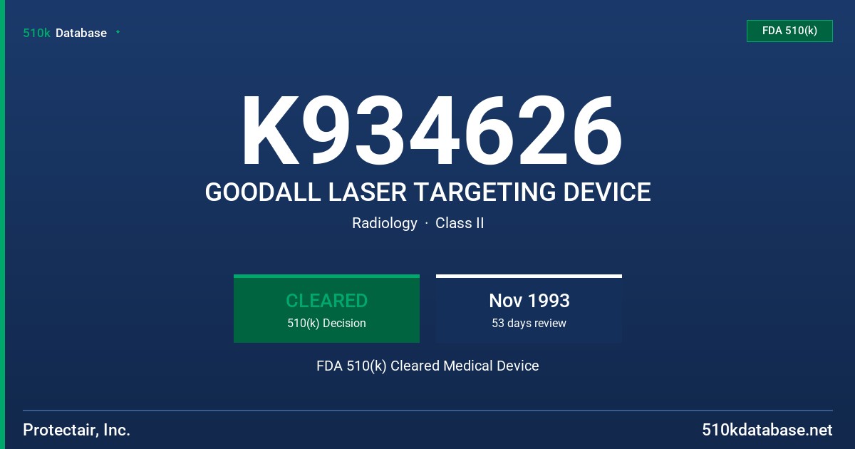 K934626 GOODALL LASER TARGETING DEVICE FDA 510(k) Cleared Medical Device