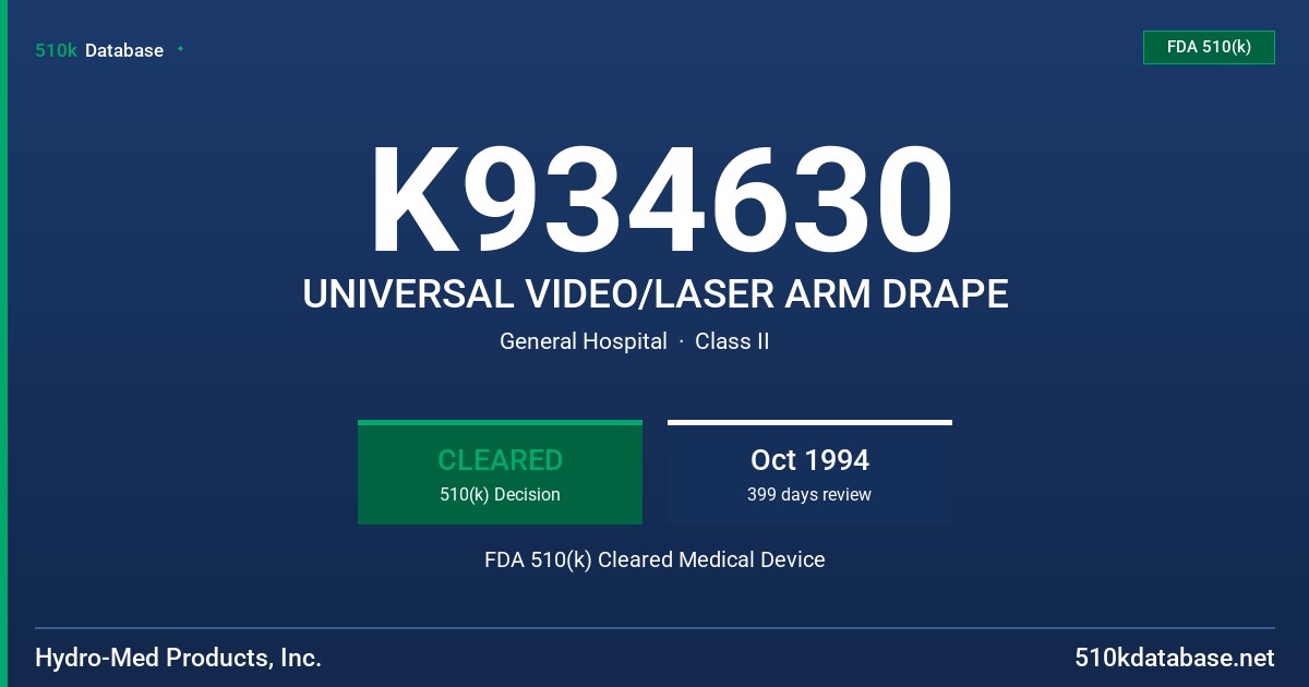 K934630 UNIVERSAL VIDEO/LASER ARM DRAPE FDA 510(k) Cleared Medical Device