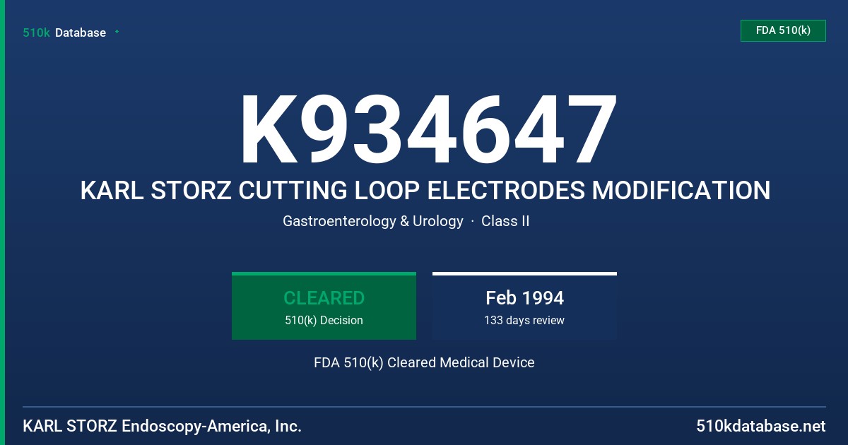 K934647 KARL STORZ CUTTING LOOP ELECTRODES MODIFICATION FDA 510(k) Cleared Medical Device