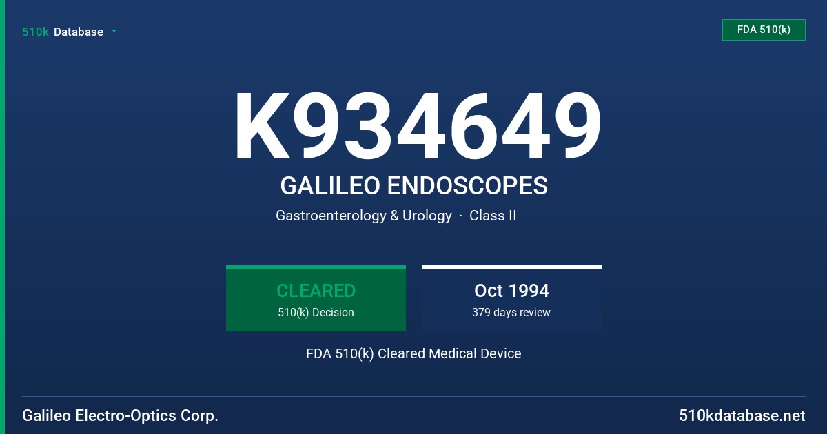 K934649 GALILEO ENDOSCOPES FDA 510(k) Cleared Medical Device