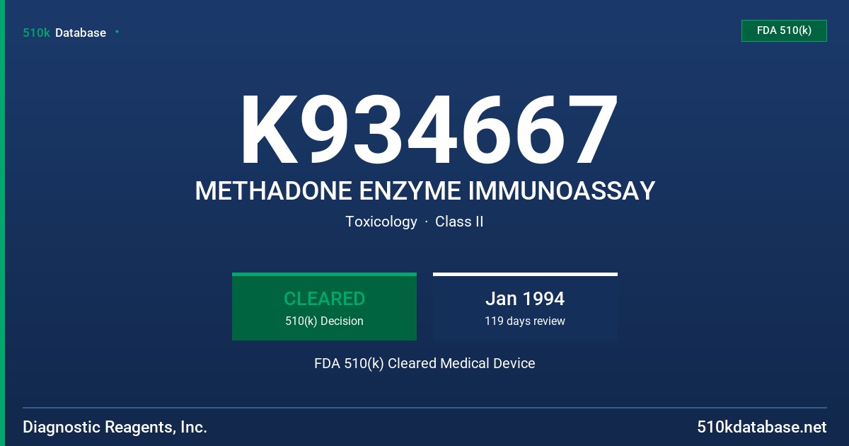 K934667 METHADONE ENZYME IMMUNOASSAY FDA 510(k) Cleared Medical Device