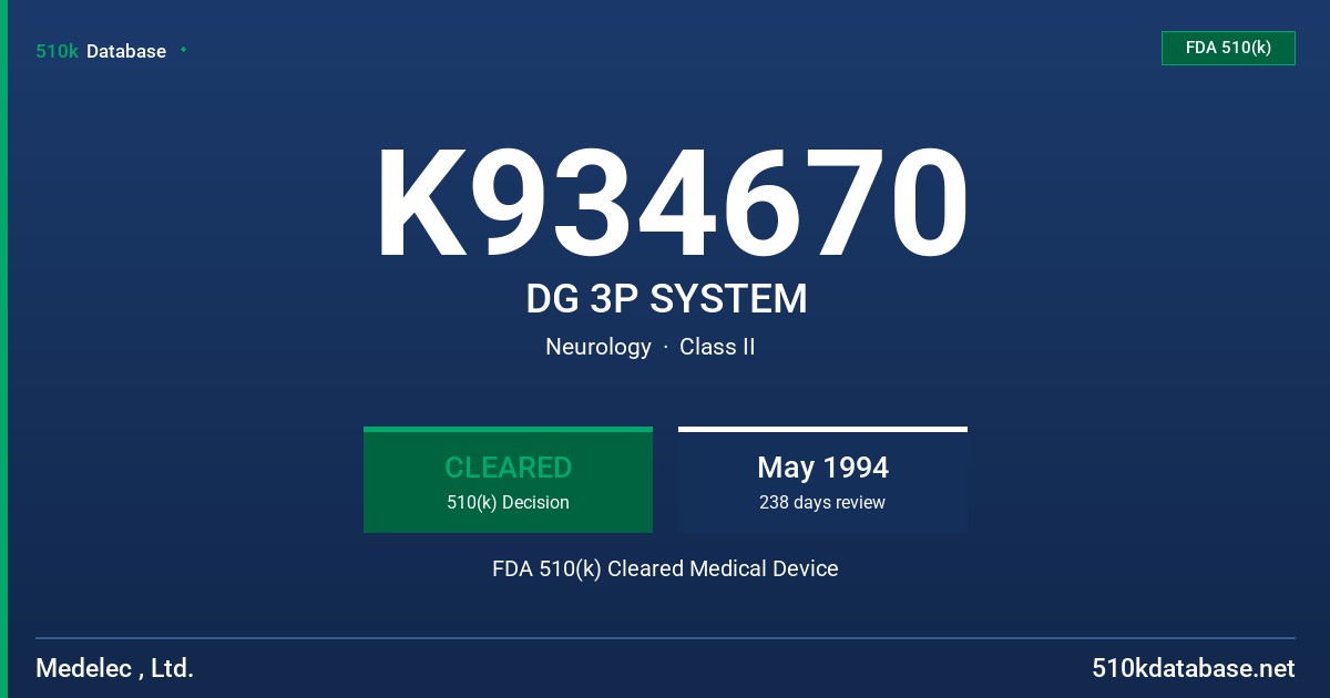 K934670 DG 3P SYSTEM FDA 510(k) Cleared Medical Device
