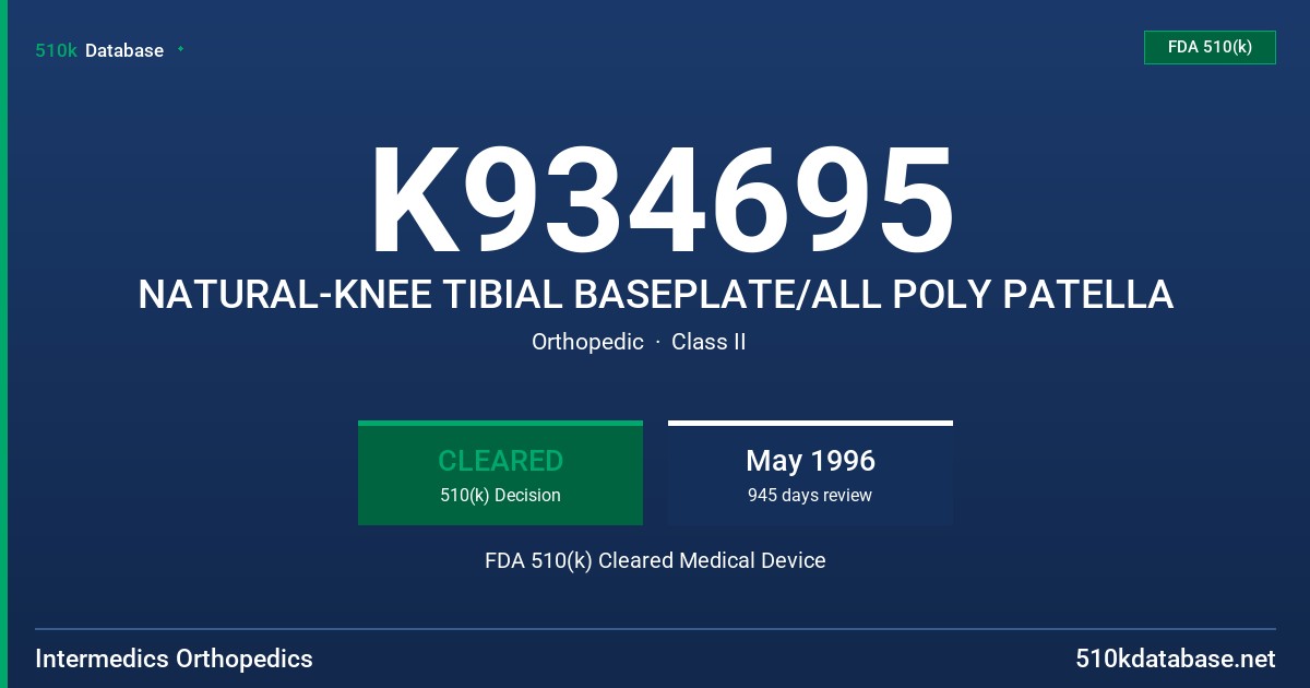 K934695 NATURAL-KNEE TIBIAL BASEPLATE/ALL POLY PATELLA FDA 510(k) Cleared Medical Device
