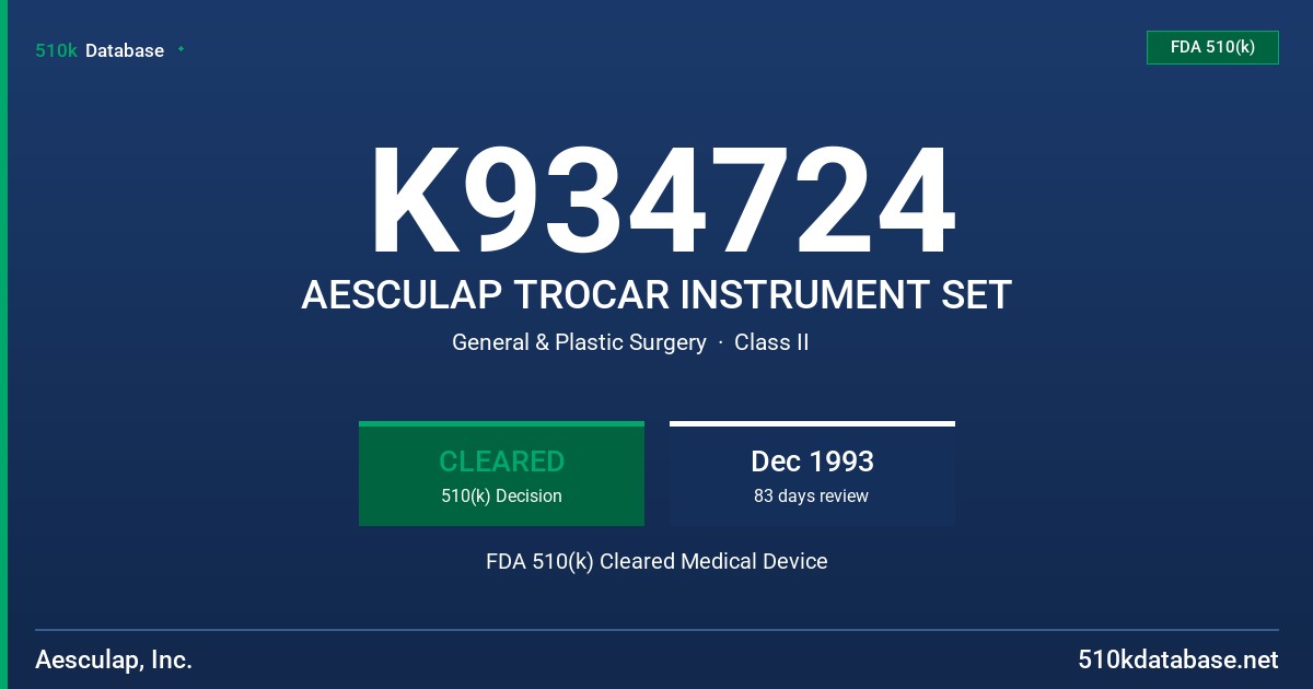 K934724 AESCULAP TROCAR INSTRUMENT SET FDA 510(k) Cleared Medical Device