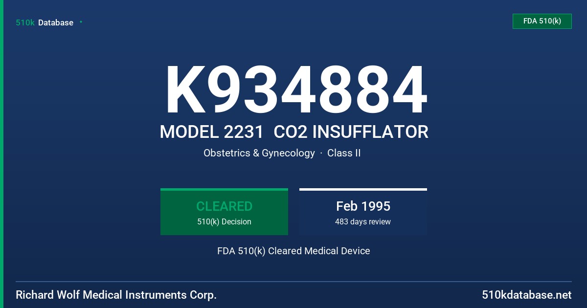 K934884 MODEL 2231  CO2 INSUFFLATOR FDA 510(k) Cleared Medical Device