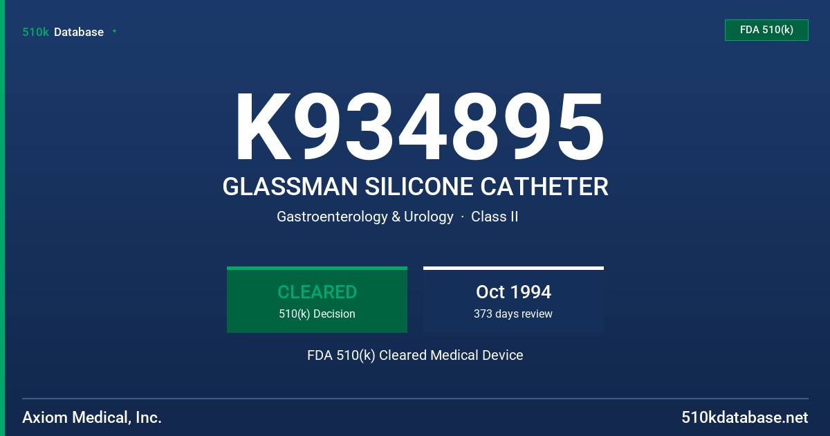 K934895 GLASSMAN SILICONE CATHETER FDA 510(k) Cleared Medical Device