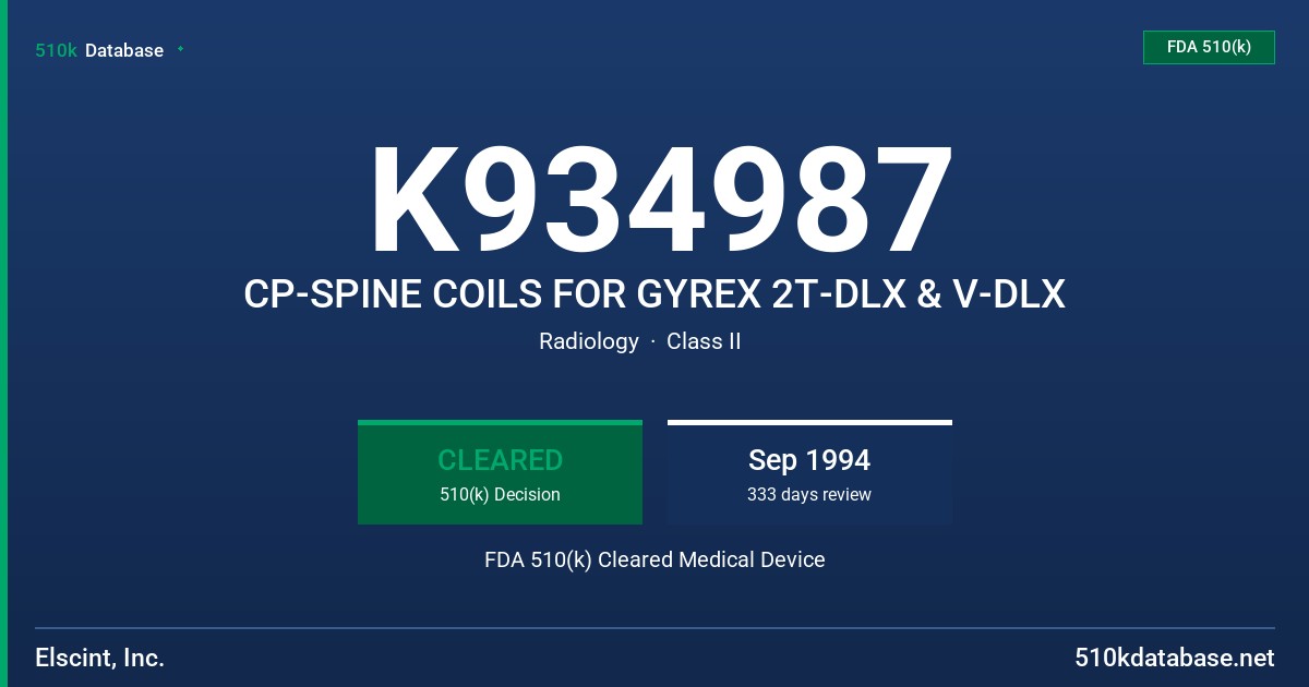 K934987 CP-SPINE COILS FOR GYREX 2T-DLX & V-DLX FDA 510(k) Cleared Medical Device