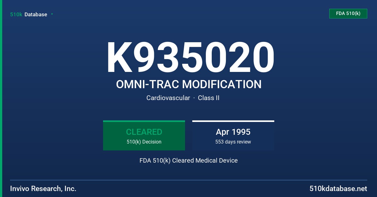 K935020 OMNI-TRAC MODIFICATION FDA 510(k) Cleared Medical Device