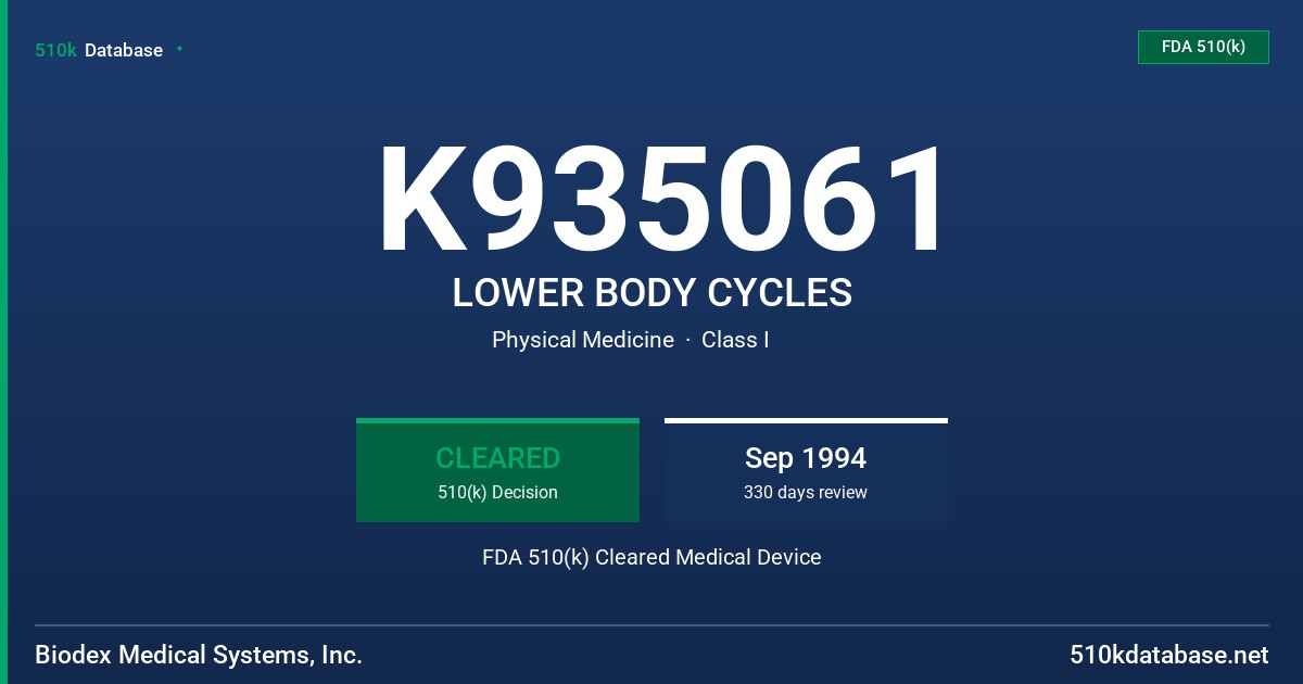 K935061 LOWER BODY CYCLES FDA 510(k) Cleared Medical Device