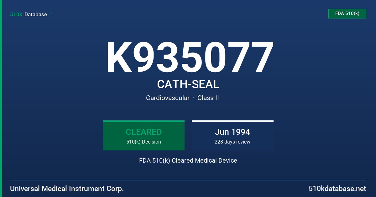 K935077 CATH-SEAL FDA 510(k) Cleared Medical Device