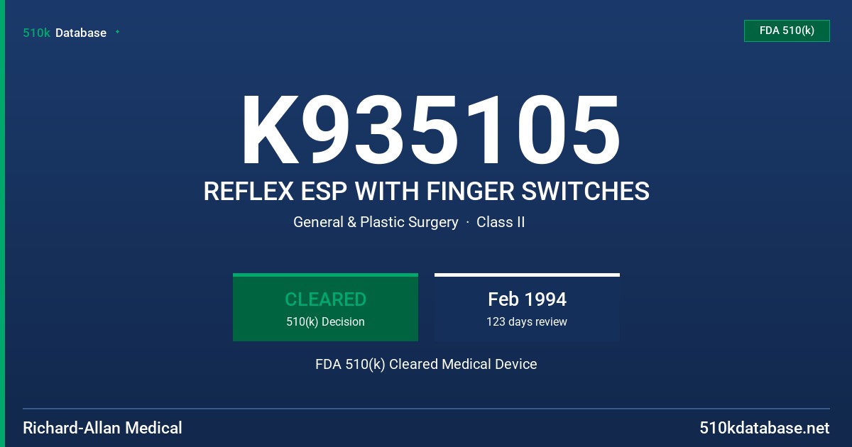 K935105 REFLEX ESP WITH FINGER SWITCHES FDA 510(k) Cleared Medical Device