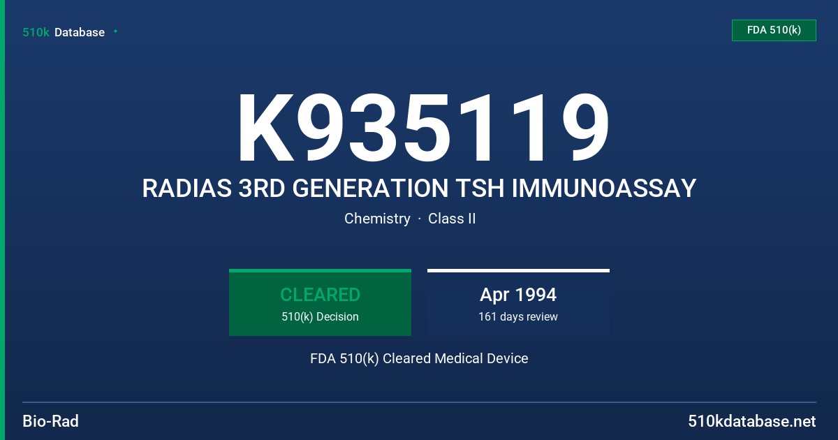 K935119 RADIAS 3RD GENERATION TSH IMMUNOASSAY FDA 510(k) Cleared Medical Device