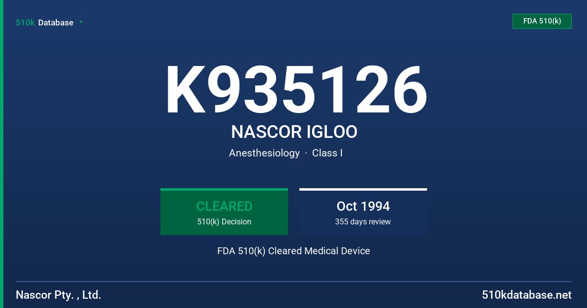 K935126 NASCOR IGLOO FDA 510(k) Cleared Medical Device