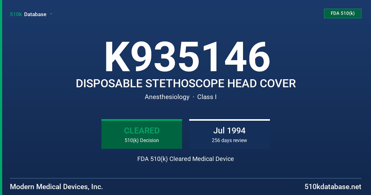 K935146 DISPOSABLE STETHOSCOPE HEAD COVER FDA 510(k) Cleared Medical Device