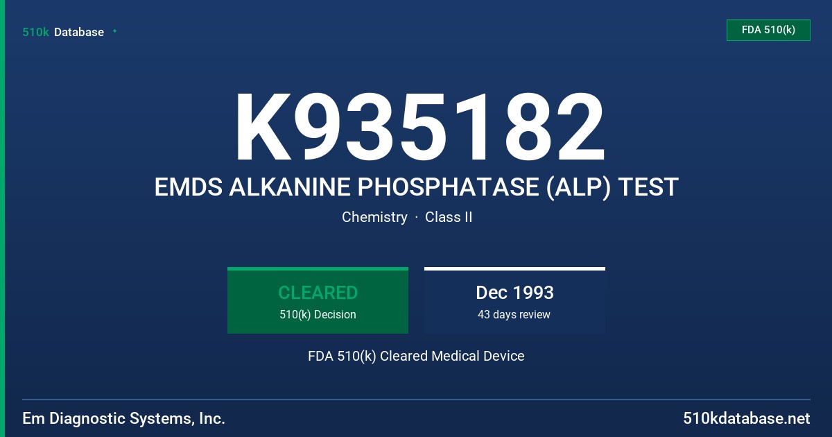 K935182 EMDS ALKANINE PHOSPHATASE (ALP) TEST FDA 510(k) Cleared Medical Device