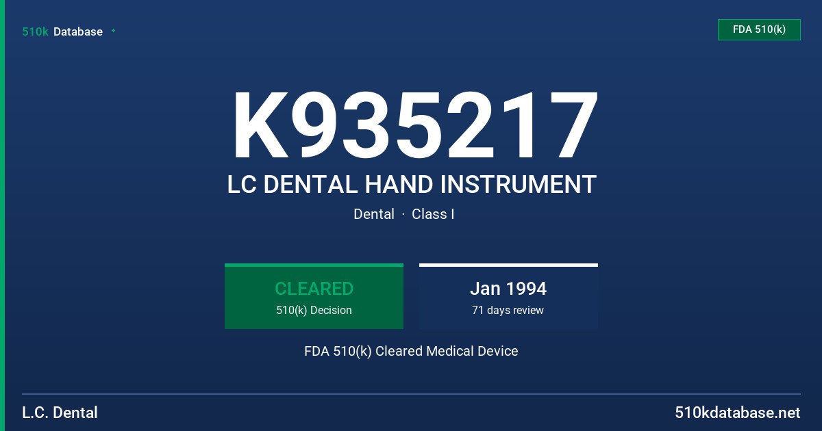 K935217 LC DENTAL HAND INSTRUMENT FDA 510(k) Cleared Medical Device