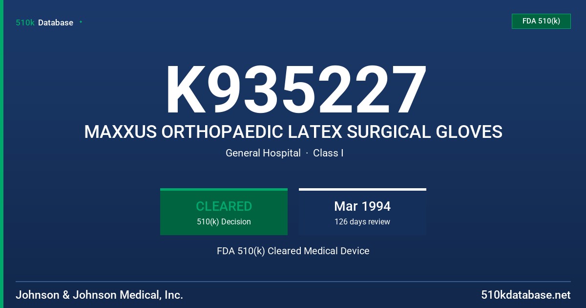 K935227 MAXXUS ORTHOPAEDIC LATEX SURGICAL GLOVES FDA 510(k) Cleared Medical Device