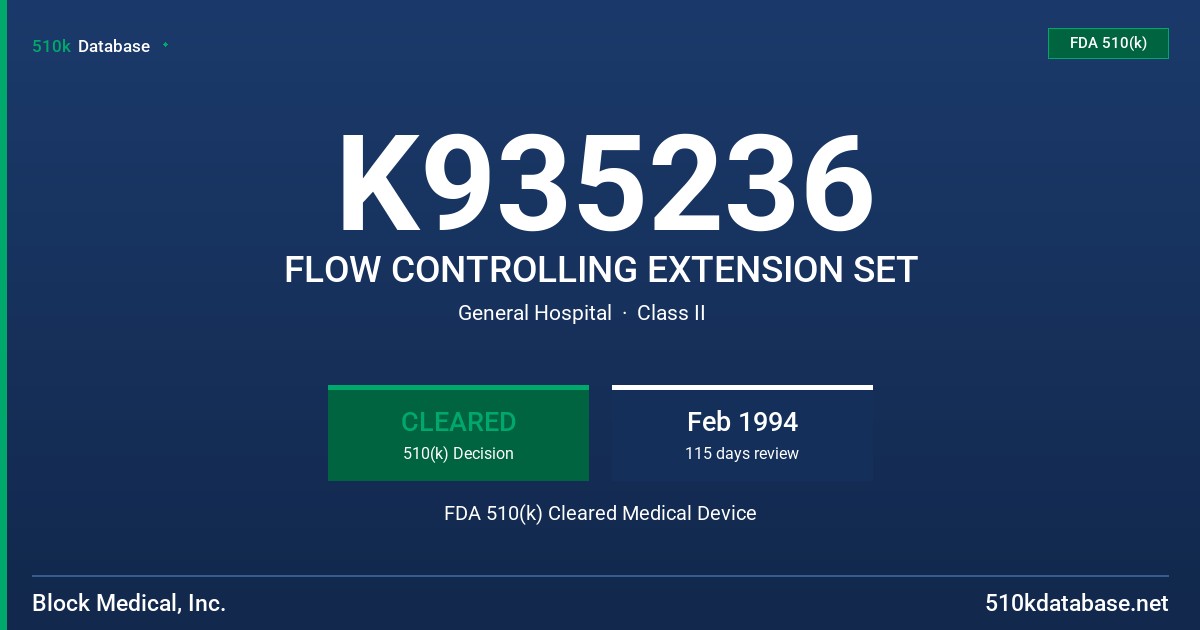 K935236 FLOW CONTROLLING EXTENSION SET FDA 510(k) Cleared Medical Device
