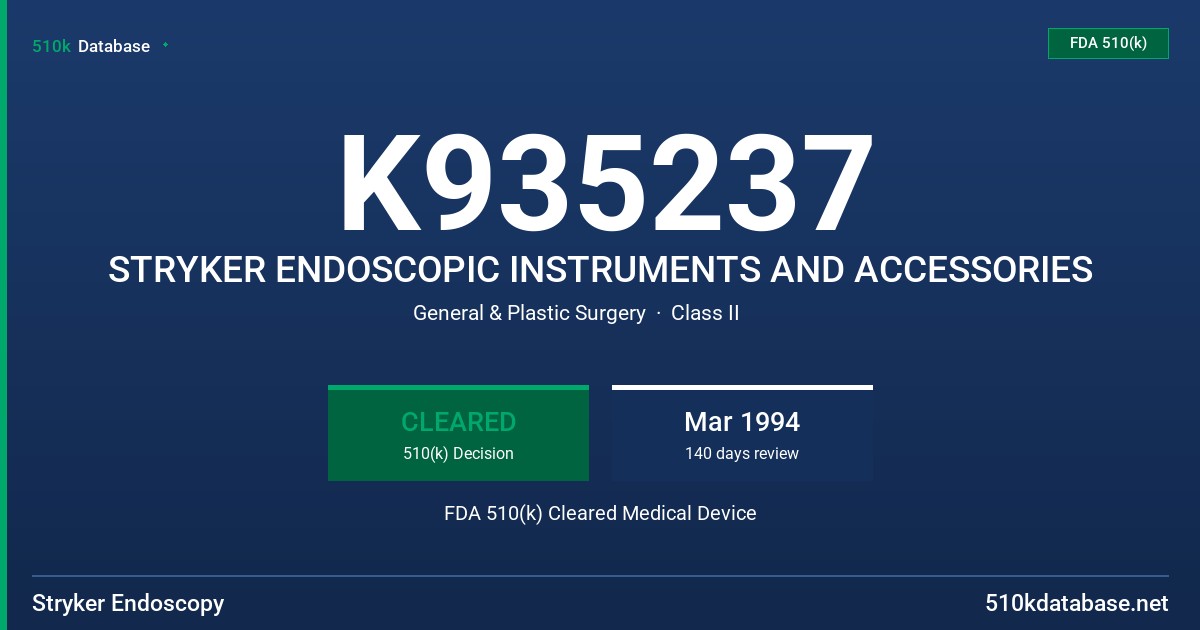 K935237 STRYKER ENDOSCOPIC INSTRUMENTS AND ACCESSORIES FDA 510(k) Cleared Medical Device