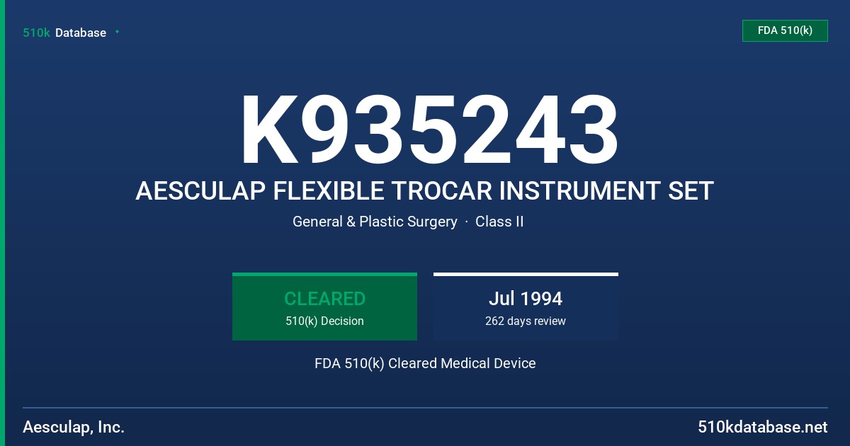 K935243 AESCULAP FLEXIBLE TROCAR INSTRUMENT SET FDA 510(k) Cleared Medical Device