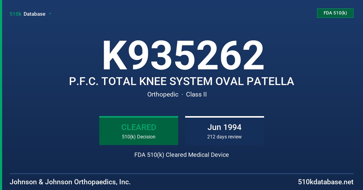K935262 P.F.C. TOTAL KNEE SYSTEM OVAL PATELLA FDA 510(k) Cleared Medical Device