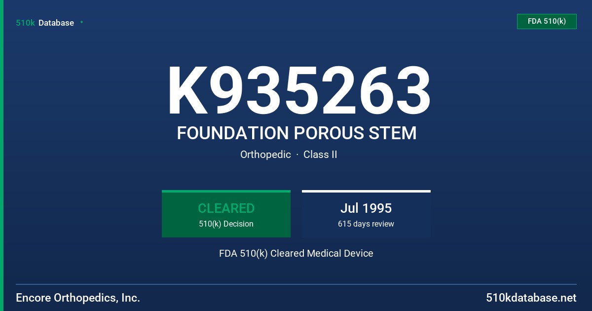 K935263 FOUNDATION POROUS STEM FDA 510(k) Cleared Medical Device