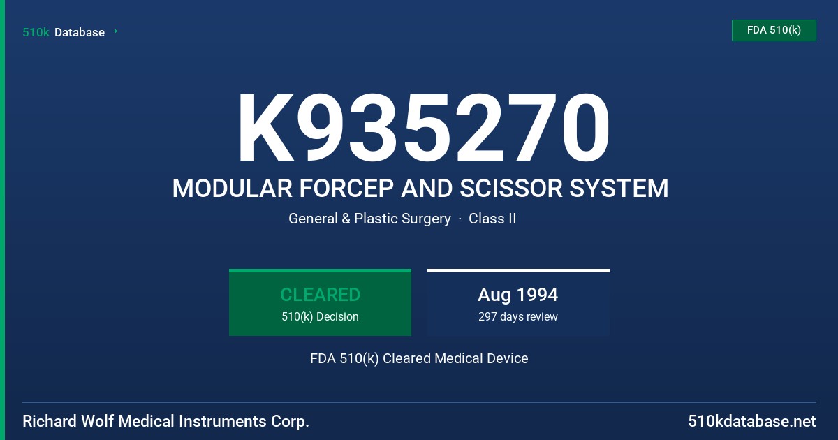K935270 MODULAR FORCEP AND SCISSOR SYSTEM FDA 510(k) Cleared Medical Device
