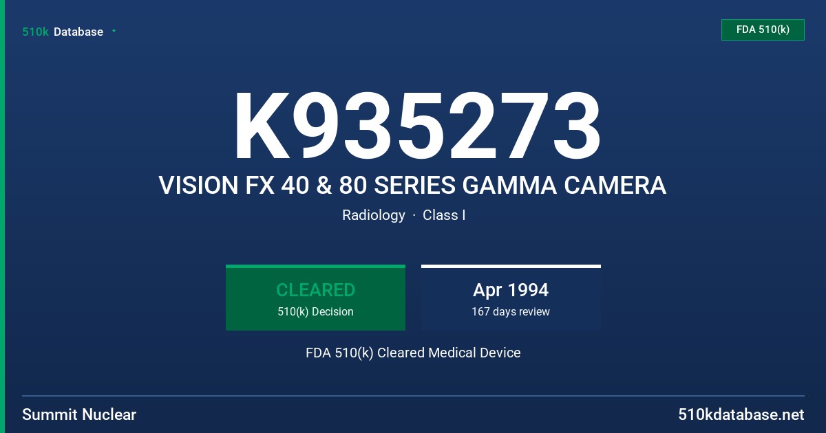 K935273 VISION FX 40 & 80 SERIES GAMMA CAMERA FDA 510(k) Cleared Medical Device