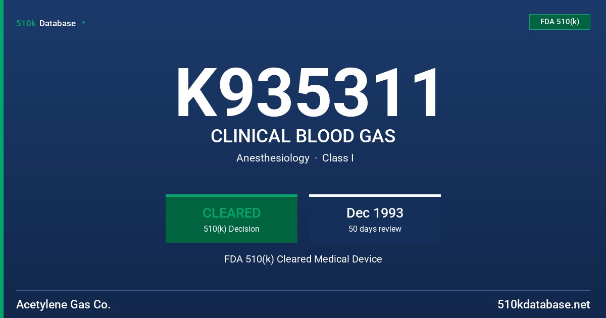 K935311 CLINICAL BLOOD GAS FDA 510(k) Cleared Medical Device