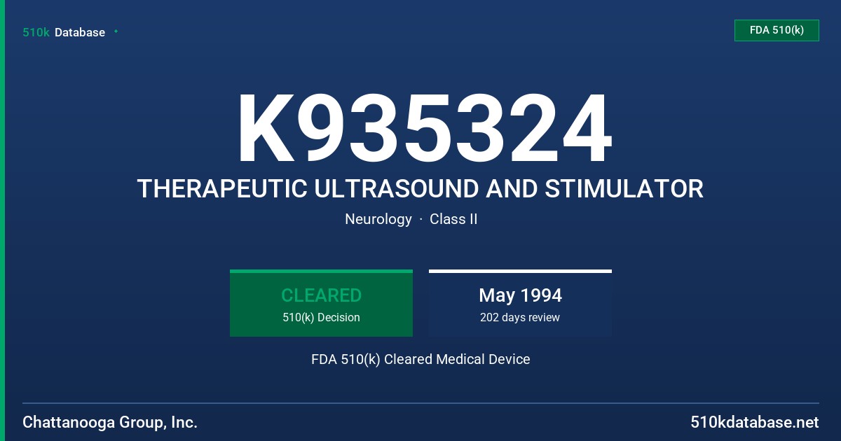 K935324 THERAPEUTIC ULTRASOUND AND STIMULATOR FDA 510(k) Cleared Medical Device