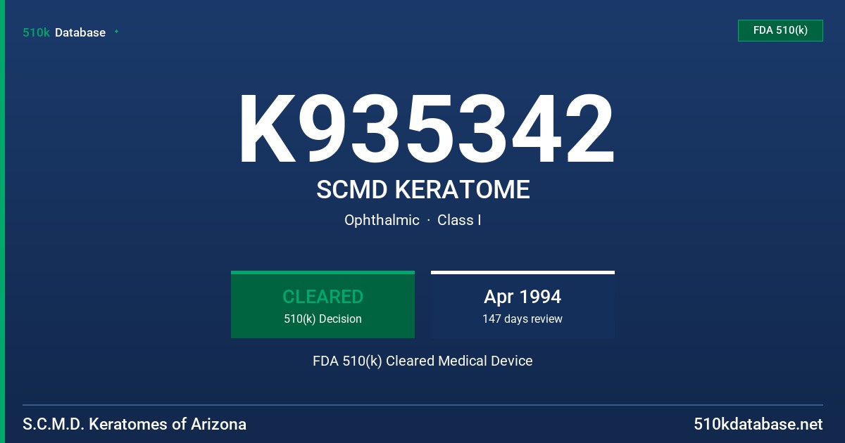 K935342 SCMD KERATOME FDA 510(k) Cleared Medical Device