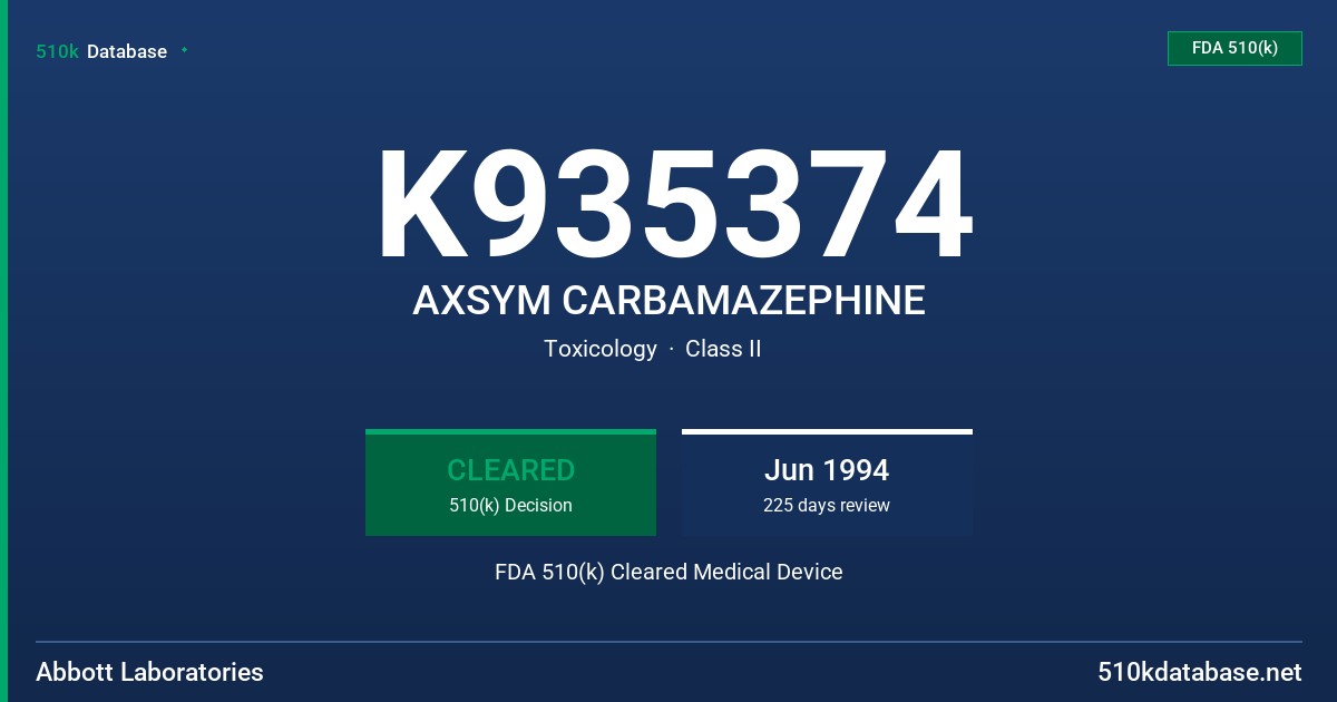 K935374 AXSYM CARBAMAZEPHINE FDA 510(k) Cleared Medical Device