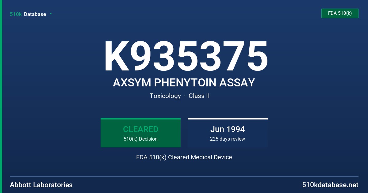 K935375 AXSYM PHENYTOIN ASSAY FDA 510(k) Cleared Medical Device
