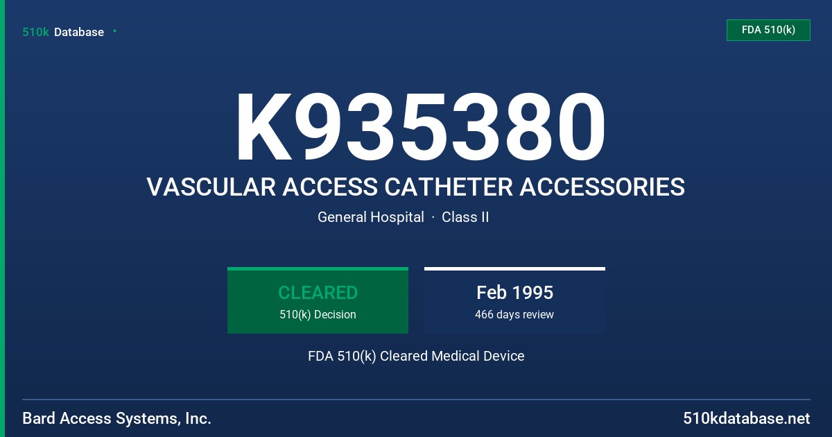 K935380 VASCULAR ACCESS CATHETER ACCESSORIES FDA 510(k) Cleared Medical Device