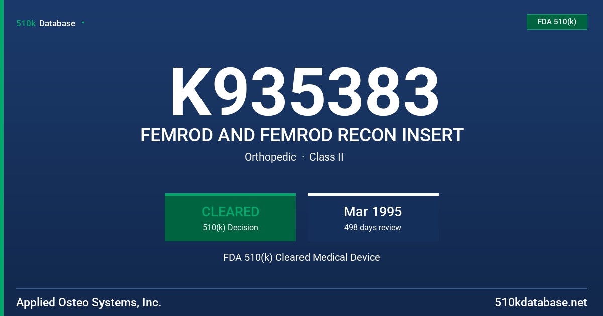 K935383 FEMROD AND FEMROD RECON INSERT FDA 510(k) Cleared Medical Device
