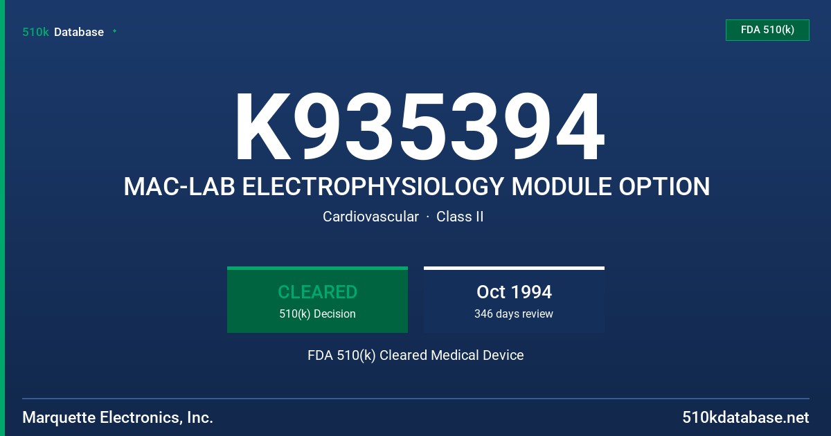 K935394 MAC-LAB ELECTROPHYSIOLOGY MODULE OPTION FDA 510(k) Cleared Medical Device