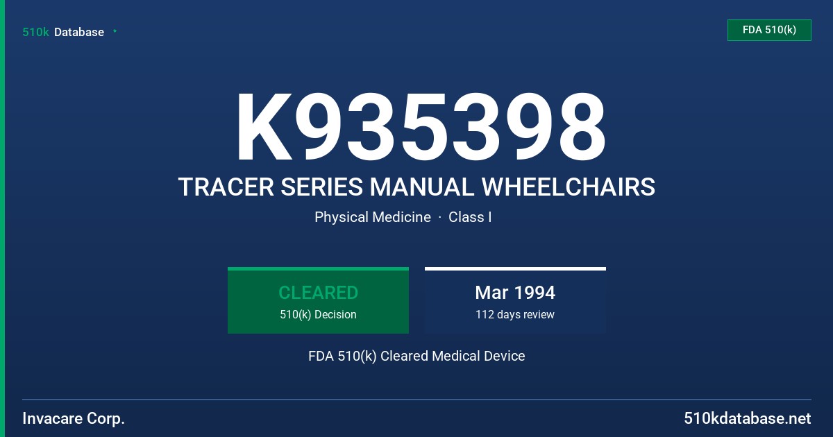 K935398 TRACER SERIES MANUAL WHEELCHAIRS FDA 510(k) Cleared Medical Device
