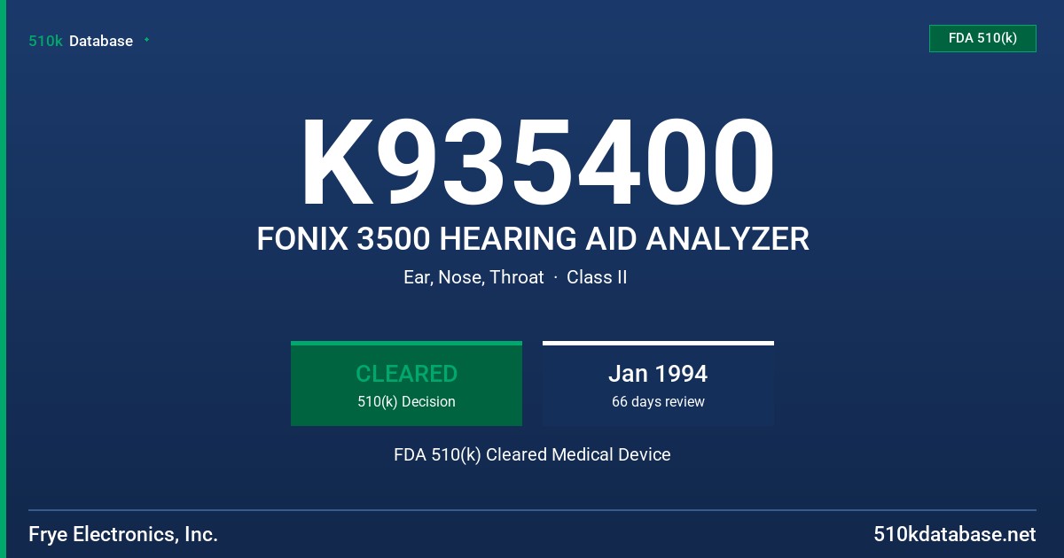 K935400 FONIX 3500 HEARING AID ANALYZER FDA 510(k) Cleared Medical Device