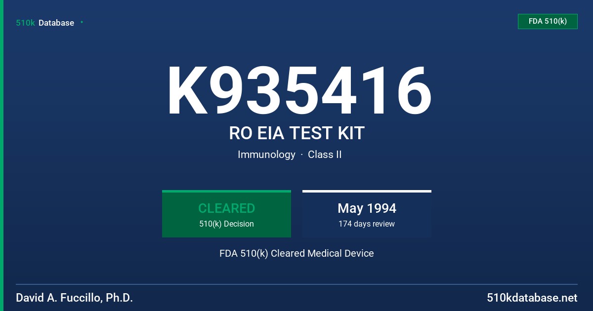 K935416 RO EIA TEST KIT FDA 510(k) Cleared Medical Device