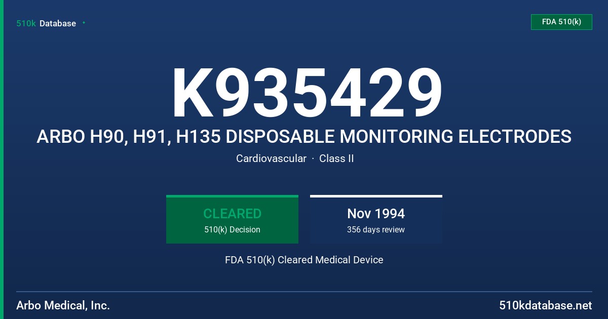 K935429 ARBO H90, H91, H135 DISPOSABLE MONITORING ELECTRODES FDA 510(k) Cleared Medical Device