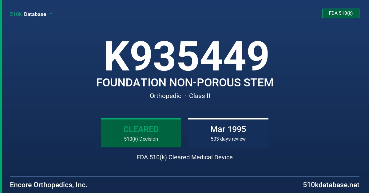 K935449 FOUNDATION NON-POROUS STEM FDA 510(k) Cleared Medical Device